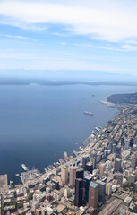 Aerial View of the city of Seattle on the Puget Sound.	