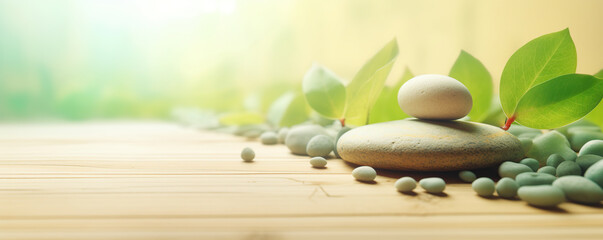 zen stones and green leaves