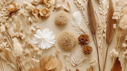 Top view of beige flower plant above ceramic table