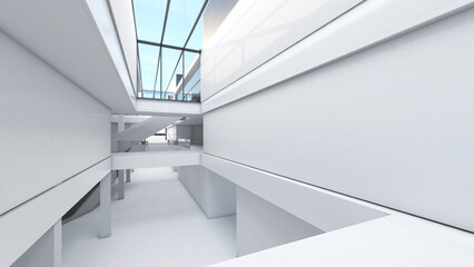 Fototapeta premium The white interior structure shows the structure and the corridor area.,3d rendering