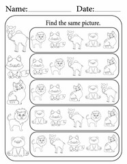 Activity sheet for Kids | Activity Worksheets for Children | Find the Same Animal