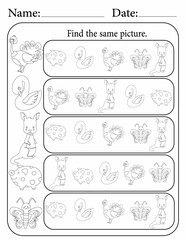 Activity sheet for Kids | Kindergarten Activity Worksheets for Kids | Find the Same Animal