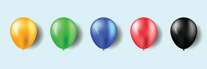 3d Realistic Colorful Balloons collection. Holiday illustration of flying glossy balloons. Isolated on white Background. Vector Illustration, d, air, anniversary, background, ball, ballon, balloon, 