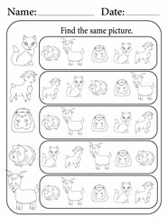 Activity sheet for Kids | Activity Worksheets for Homeschooling | Find the Same Animal