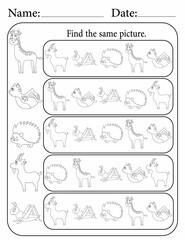 Activity sheet for Kids | Activity Worksheets for Classroom | Find the Same Animal