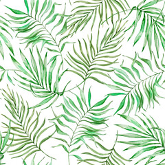 Seamless pattern of watercolor tropical leaves
