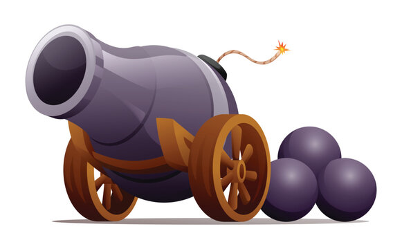 Vintage cannon with cannonballs vector illustration isolated on white background