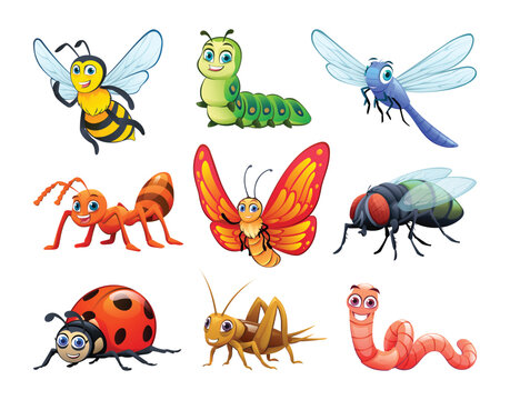 Collection of insects in cartoon style