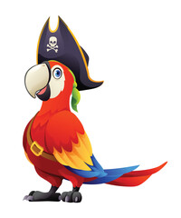 Cute pirate parrot cartoon illustration isolated on white background © YG Studio