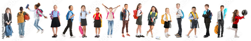 Wall mural set of cute schoolchildren on white background