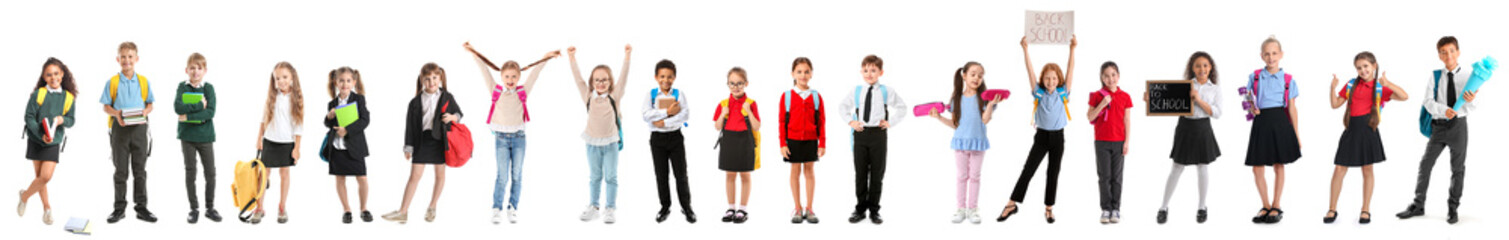 Obraz premium Set of many schoolchildren isolated on white