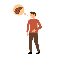 Hungry man thinking of food in flat design on white background.