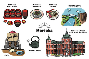 手描き風　盛岡のイラスト（カラー）