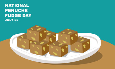 illustration of several slices of Penuche Fudge arranged on a porcelain plate. fudge made with butter, milk, and brown sugar and lightly flavored with vanilla. celebrated National Penuche Fudge Day	br