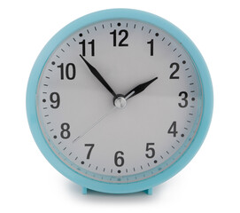 Blue alarm clock on white background