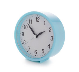Blue alarm clock on white background