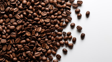 Naklejka premium Roasted Richness: Coffee Beans on White Background Generative AI