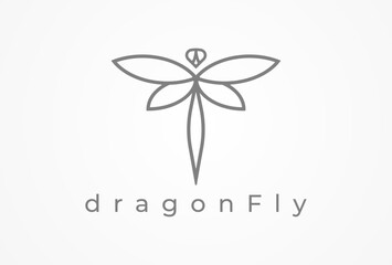 Dragonfly logo design, minimalist Insect with elegant line art style logo, vector illustration