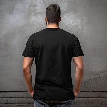 Minimalistic Black T-Shirt Mock-up design Focus on Back Side, No Face. AI-Generated 