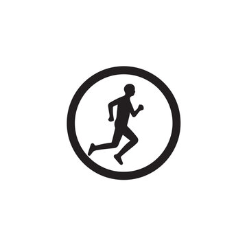 A man running a black and white Sign logo, crossing the road sign