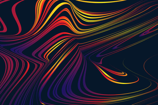 Pattern Horizontal with Psychedelic Swirling Lines. 3d Gesign Fluid in Style Retro 1960, 1970. Background Wave Fashion Ads, Poster, Social Media, Header, Cover. Abstract Seamless Vector Swirl.