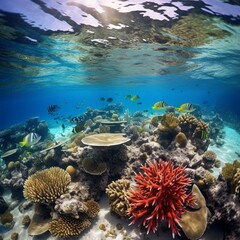 Underwater photo of marine life and coral in the sea, generative AI, generative photography 