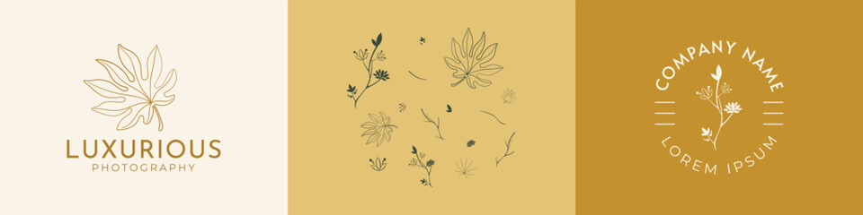 Floral Element Hand Drawn Botanical Logo With Wild Flower