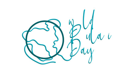 World Population Day. Lettering design and line style map illustration