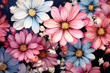 Botanical purple and red flower watercolor bouquet elegance blooming. Generative AI