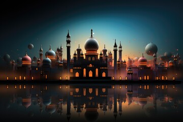 Fototapeta na wymiar Eid al adha mubarak islamic festival celebration with mosque. Generative AI