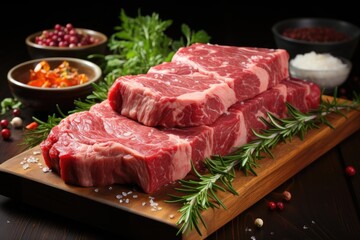 Fototapeta premium Raw meat, veal ossobuco, on a wooden cutting board. Generative AI