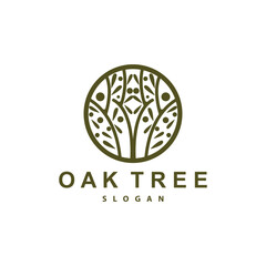 Oak Tree Logo, Nature Tree Plant Vector, Minimalist Simple Design, Illustration, Silhouette, Template