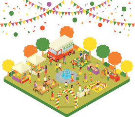 アイソメトリック　フリーマーケット　秋