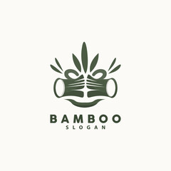 Bamboo Logo, Green Plants Vector, Simple Minimalist Design, Illustration Template