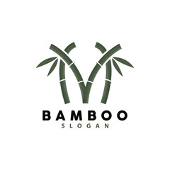 Bamboo Logo, Green Plants Vector, Simple Minimalist Design, Illustration Template