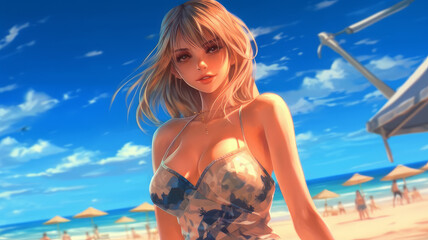 Naklejka premium woman relaxing on the sea