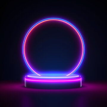 3d isolated ring in blue and purple in black background, rendering, frame, neon, presentation, background	