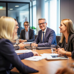 Fototapeta premium business management team meeting with clients, good situation in the meeting. Generative AI