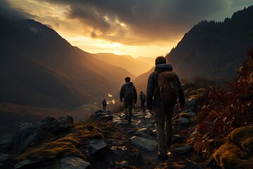 Fototapeta premium siluet a men hiking on the mountain