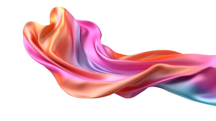 Flying  3D Illustration of Luxurious gradient Colored Silk Fabric or curtain texture cloth for Grand Opening Ceremony white background. Generative AI