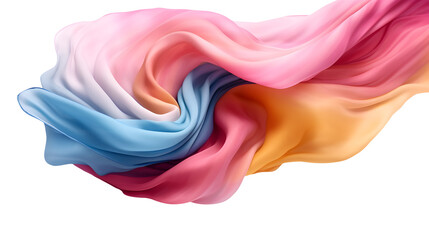 Flying  3D Illustration of Luxurious gradient Colored Silk Fabric or curtain texture cloth for Grand Opening Ceremony white background. Generative AI