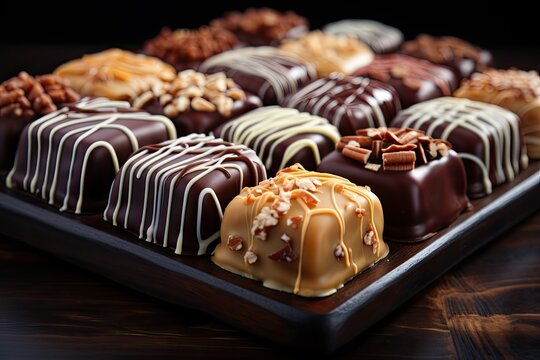 stock photo of chocolate pralines in dark brown