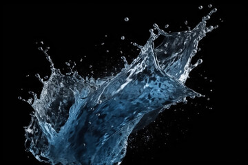 Crystal clear blue water splash black background