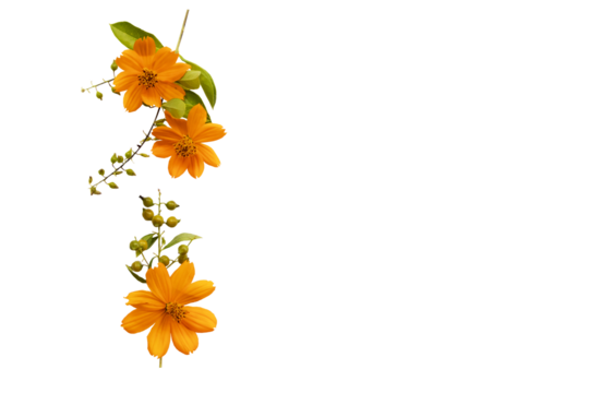 orange flowers cosmos arrangement flat lay postcard style 