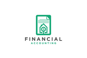Financial note paper report logo design file icon symbol roof house shape