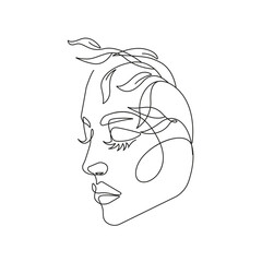 Woman Head Continuous  One Line Drawing. Female Face Line Art Drawing. Minimalist Feminine Illustration for Wall Decor, Print, Poster, Social Media. Abstract Woman Face Art Vector Illustration 