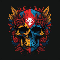 Vintage colorful skull face art design in vector illustration. Stars and stripes skull