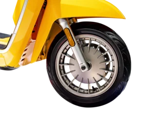 Foto auf Acrylglas Scooter Front wheel yellow motorcycle scooter