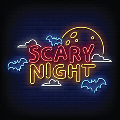 Neon Sign scary night with brick wall background vector