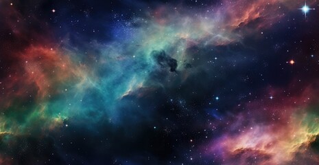 Fototapeta na wymiar A colorful nebula, a large cluster of bright galaxies